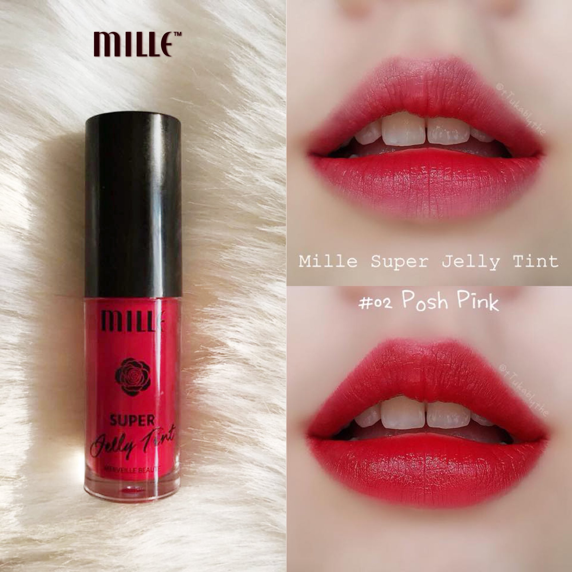 Mille Super Jelly Tint #02 Posh Pink 3.7 g ทินท์เนื้อเจลลี่ ล็อคริมฝีปากคุณให้สีสดสวยยาวนานข้ามวัน