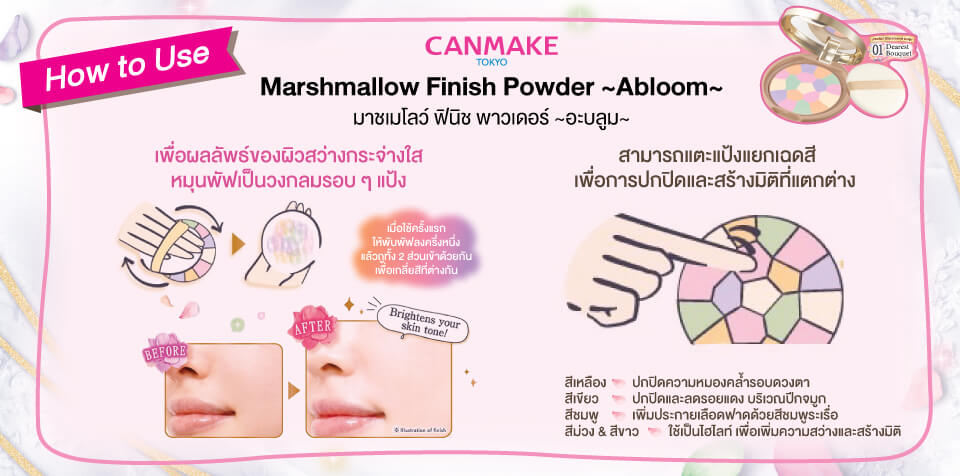 Canmake,Marshmallow Finish Power Abloom,Marshmallow Finish Power Abloom #01Dearest Bouquet ,แป้งโปรงแสง,แป้ง,Canmake Marshmallow Finish Power Abloom,แคนเมค,Canmake Marshmallow Finish Powerราคา,Canmake Marshmallow Finish Powerรีวิว